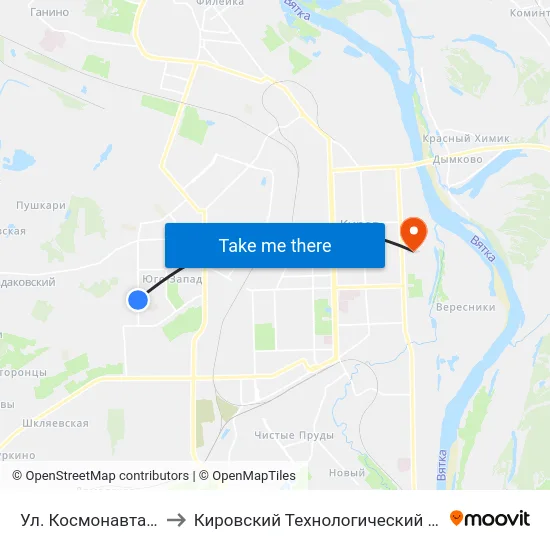 Ул. Космонавта Владислава Волкова to Кировский Технологический Колледж Пищевой Промышленности map