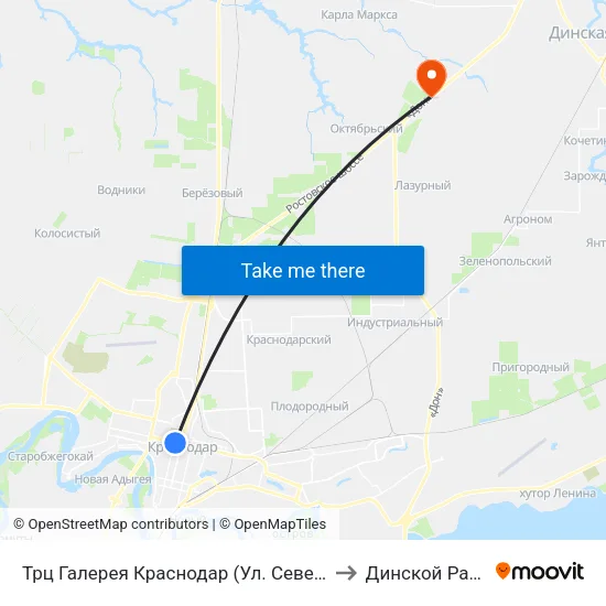 Трц Галерея Краснодар (Ул. Северная) to Динской Район map