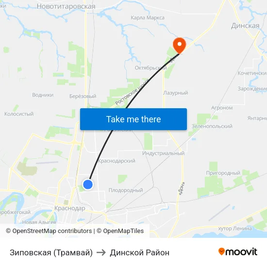 Зиповская (Трамвай) to Динской Район map