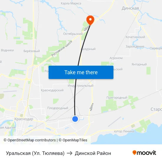 Уральская (Ул. Тюляева) to Динской Район map