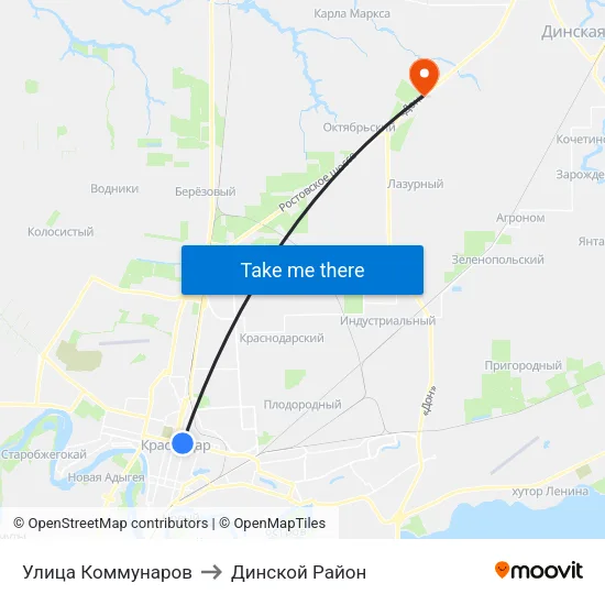 Улица Коммунаров to Динской Район map