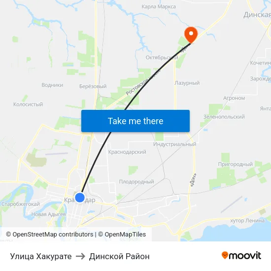 Улица Хакурате to Динской Район map