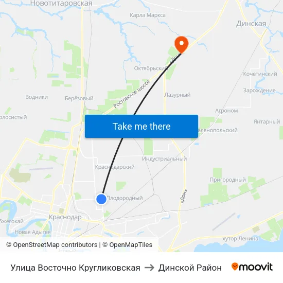 Улица Восточно Кругликовская to Динской Район map