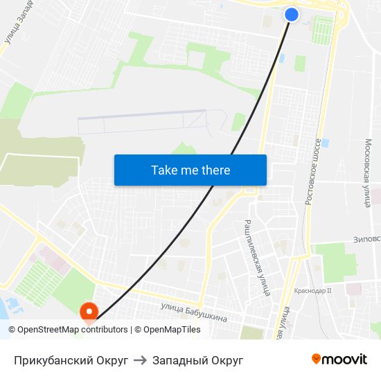 Прикубанский Округ to Западный Округ map