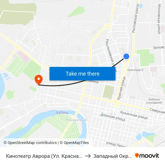 Кинотеатр Аврора (Ул. Красная) to Западный Округ map
