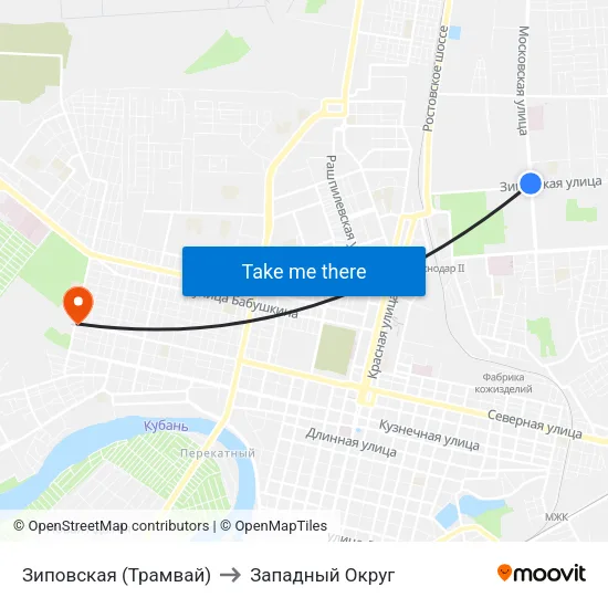 Зиповская (Трамвай) to Западный Округ map