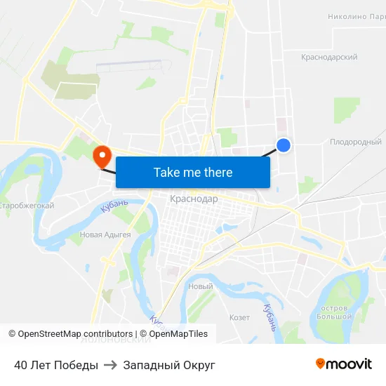 40 Лет Победы to Западный Округ map