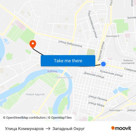 Улица Коммунаров to Западный Округ map