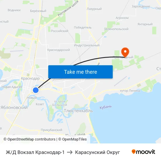 Ж/Д Вокзал Краснодар-1 to Карасунский Округ map