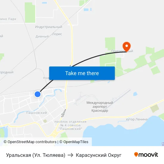 Уральская (Ул. Тюляева) to Карасунский Округ map