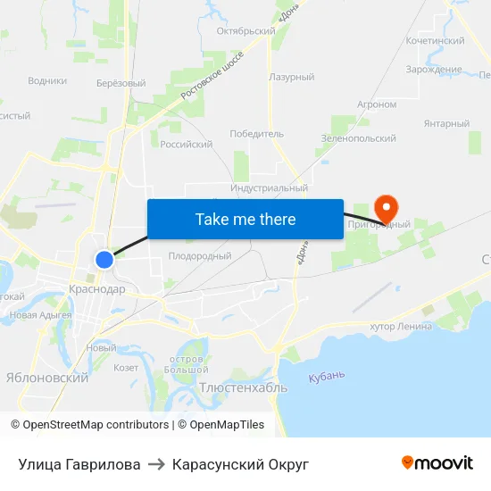 Улица Гаврилова to Карасунский Округ map