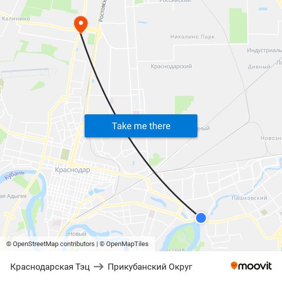 Краснодарская Тэц to Прикубанский Округ map