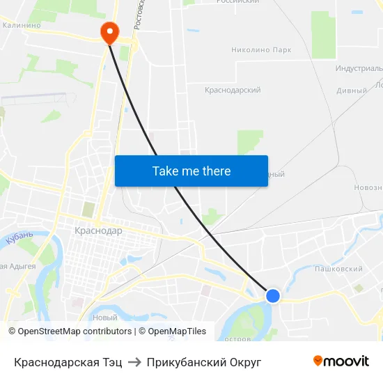 Краснодарская Тэц to Прикубанский Округ map