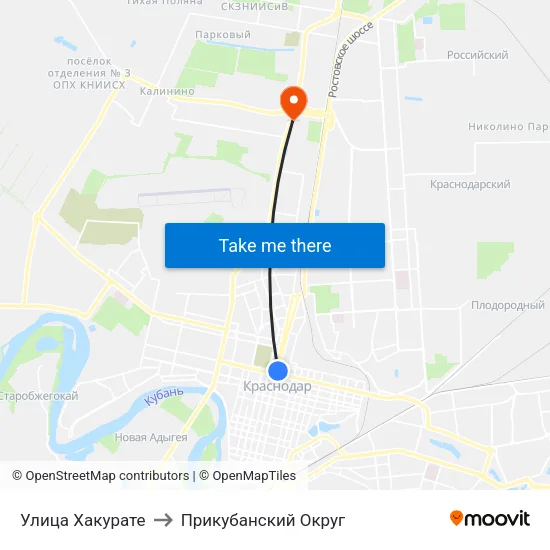 Улица Хакурате to Прикубанский Округ map