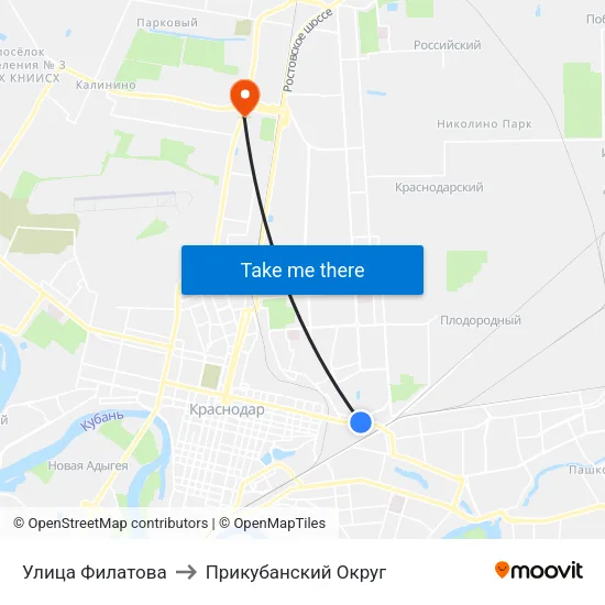 Улица Филатова to Прикубанский Округ map