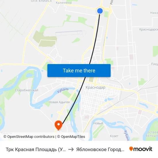 Трк Красная Площадь (Ул. Дзержинского) to Яблоновское Городское Поселение map