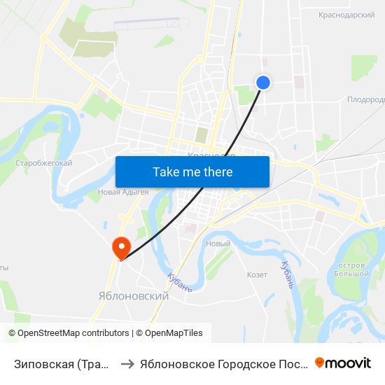 Зиповская (Трамвай) to Яблоновское Городское Поселение map