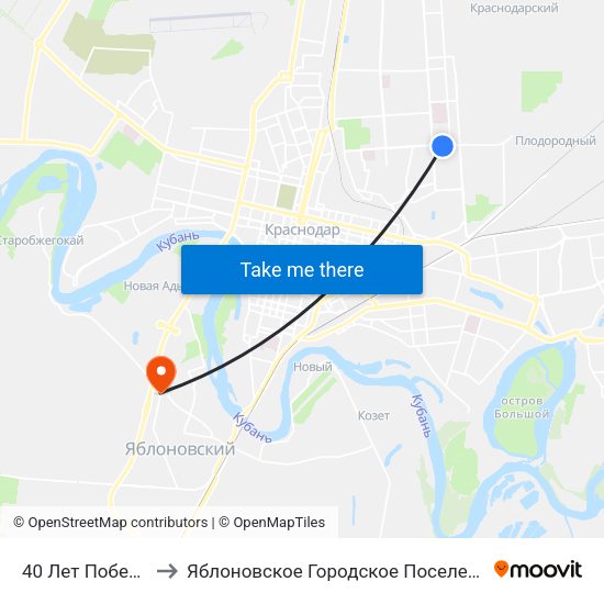40 Лет Победы to Яблоновское Городское Поселение map