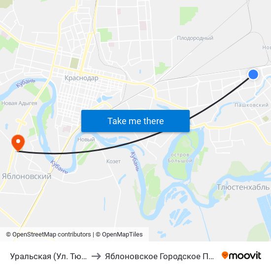 Уральская (Ул. Тюляева) to Яблоновское Городское Поселение map