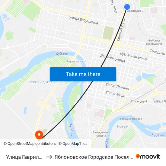 Улица Гаврилова to Яблоновское Городское Поселение map