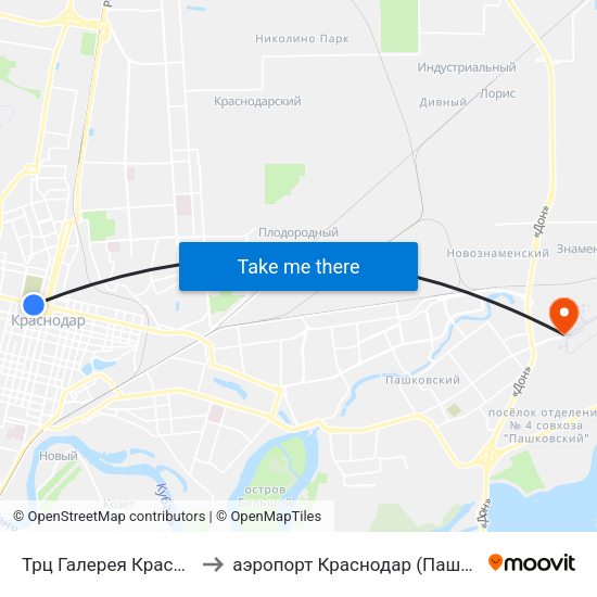 Трц Галерея Краснодар (Ул. Северная) to аэропорт Краснодар (Пашковский) имени Екатерины II map