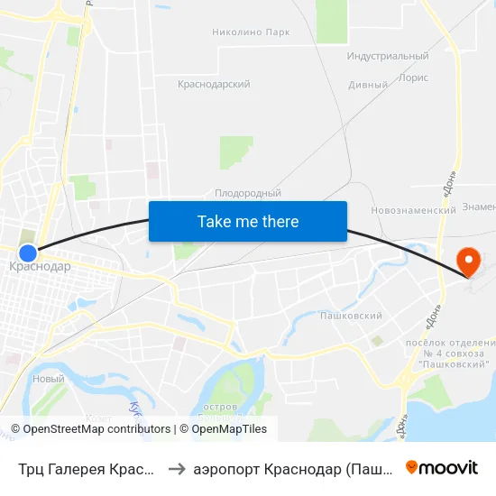 Трц Галерея Краснодар (Ул. Северная) to аэропорт Краснодар (Пашковский) имени Екатерины II map