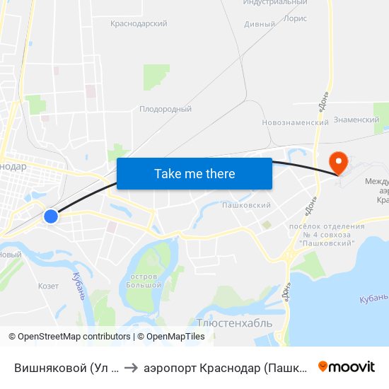Вишняковой (Ул Ставропольская) to аэропорт Краснодар (Пашковский) имени Екатерины II map