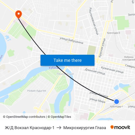 Ж/Д Вокзал Краснодар-1 to Микрохирургия Глаза map