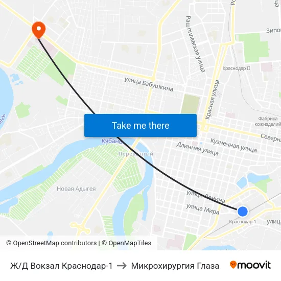 Ж/Д Вокзал Краснодар-1 to Микрохирургия Глаза map