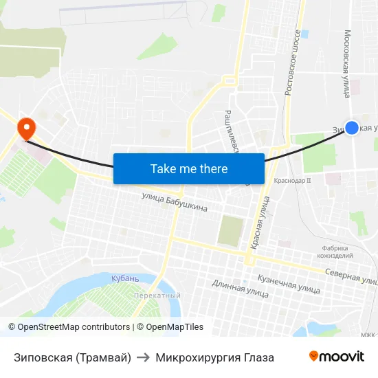 Зиповская (Трамвай) to Микрохирургия Глаза map