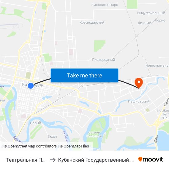 Театральная Площадь to Кубанский Государственный Университет map