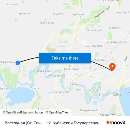 Восточная (Ст. Елизаветинская) to Кубанский Государственный Университет map