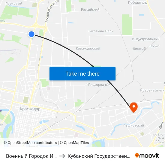 Военный Городок Им. М. Жукова to Кубанский Государственный Университет map