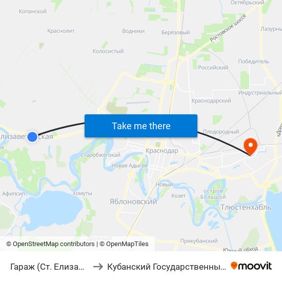 Гараж (Ст. Елизаветинская) to Кубанский Государственный Университет map