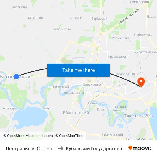 Центральная (Ст. Елизаветинская) to Кубанский Государственный Университет map
