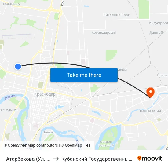 Атарбекова (Ул. Герцена) to Кубанский Государственный Университет map