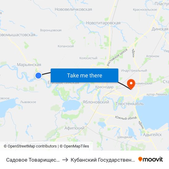 Садовое Товарищество Кубаночка to Кубанский Государственный Университет map