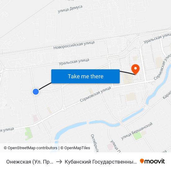 Онежская (Ул. Просторная) to Кубанский Государственный Университет map