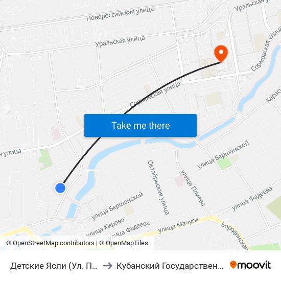 Детские Ясли (Ул. Первомайская) to Кубанский Государственный Университет map