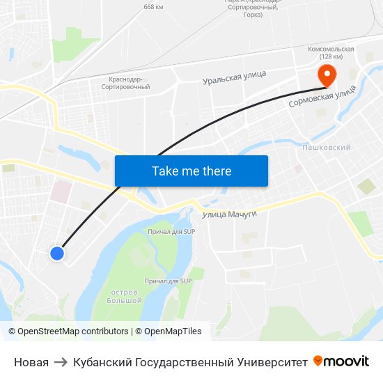 Новая to Кубанский Государственный Университет map