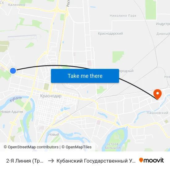 2-Я Линия (Трамвай) to Кубанский Государственный Университет map