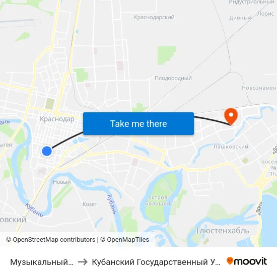 Музыкальный Театр to Кубанский Государственный Университет map