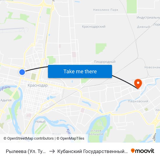 Рылеева (Ул. Тургенева) to Кубанский Государственный Университет map