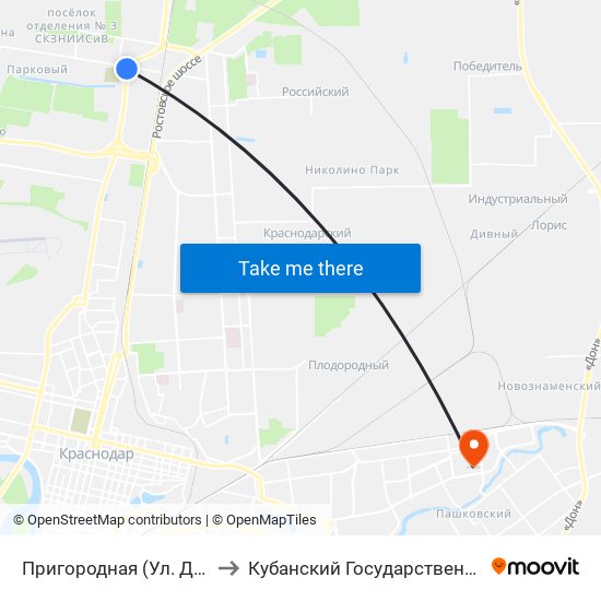 Пригородная (Ул. Дзержинского) to Кубанский Государственный Университет map