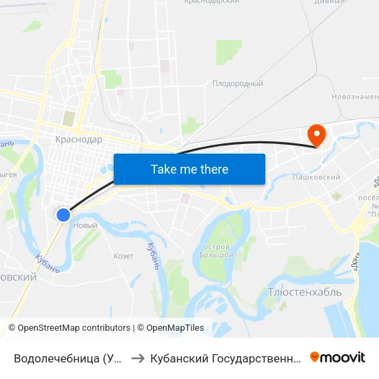 Водолечебница (Ул. Захарова) to Кубанский Государственный Университет map