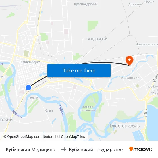 Кубанский Медицинский Университет to Кубанский Государственный Университет map