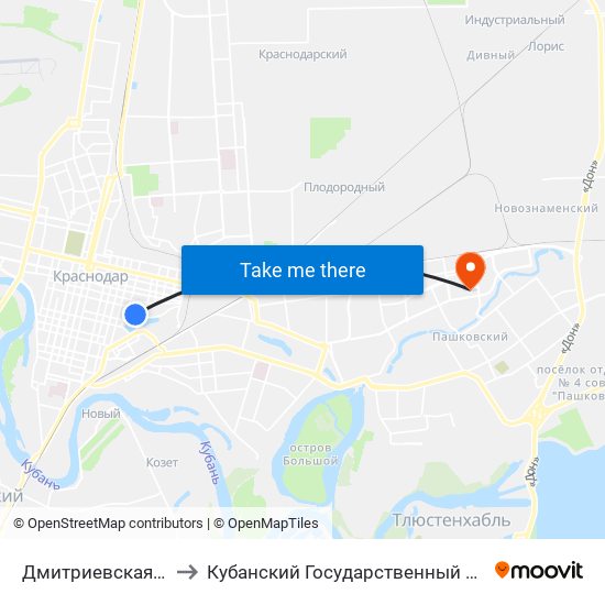 Дмитриевская Дамба to Кубанский Государственный Университет map