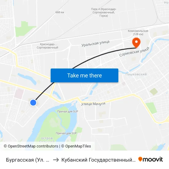 Бургасская (Ул. Стасова) to Кубанский Государственный Университет map