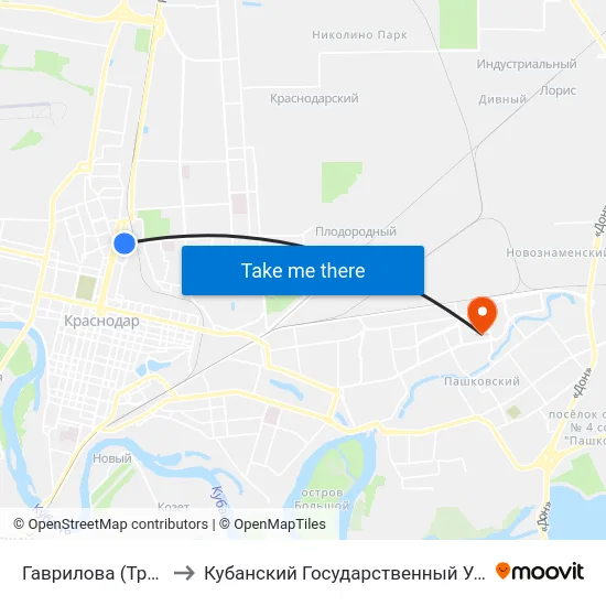 Гаврилова (Трамвай) to Кубанский Государственный Университет map