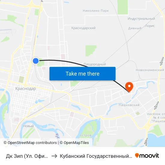 Дк Зип (Ул. Офицерская) to Кубанский Государственный Университет map